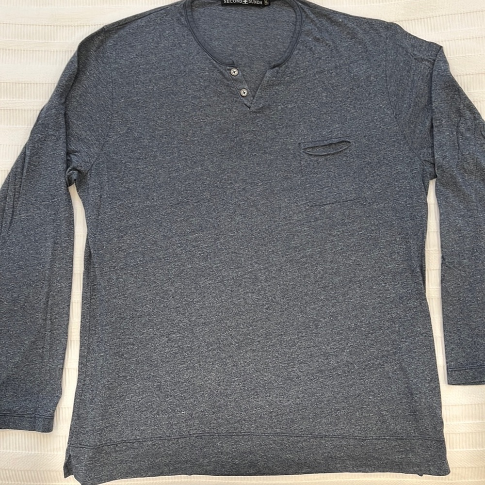 Men’s Second Sunday Long Sleeve Henley Blue Size XL
